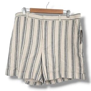 New Lauren‎ Ralph Lauren Striped Shorts Cuffed Hem Casual White Blue Size 16